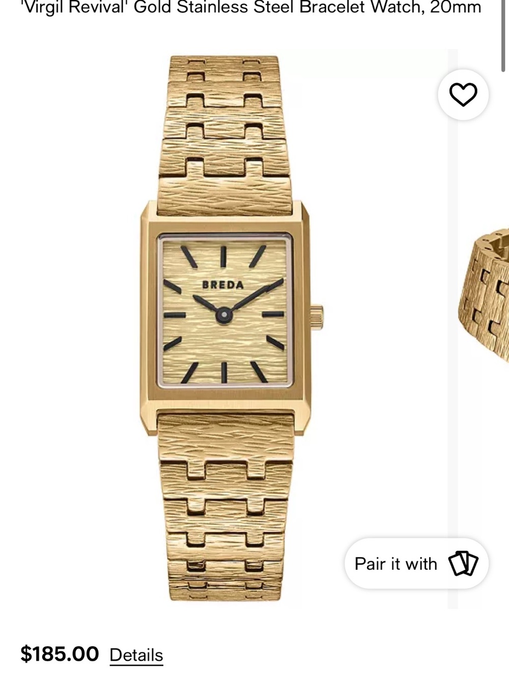 New Breda Gold-Tone Rectangular women’s Watch